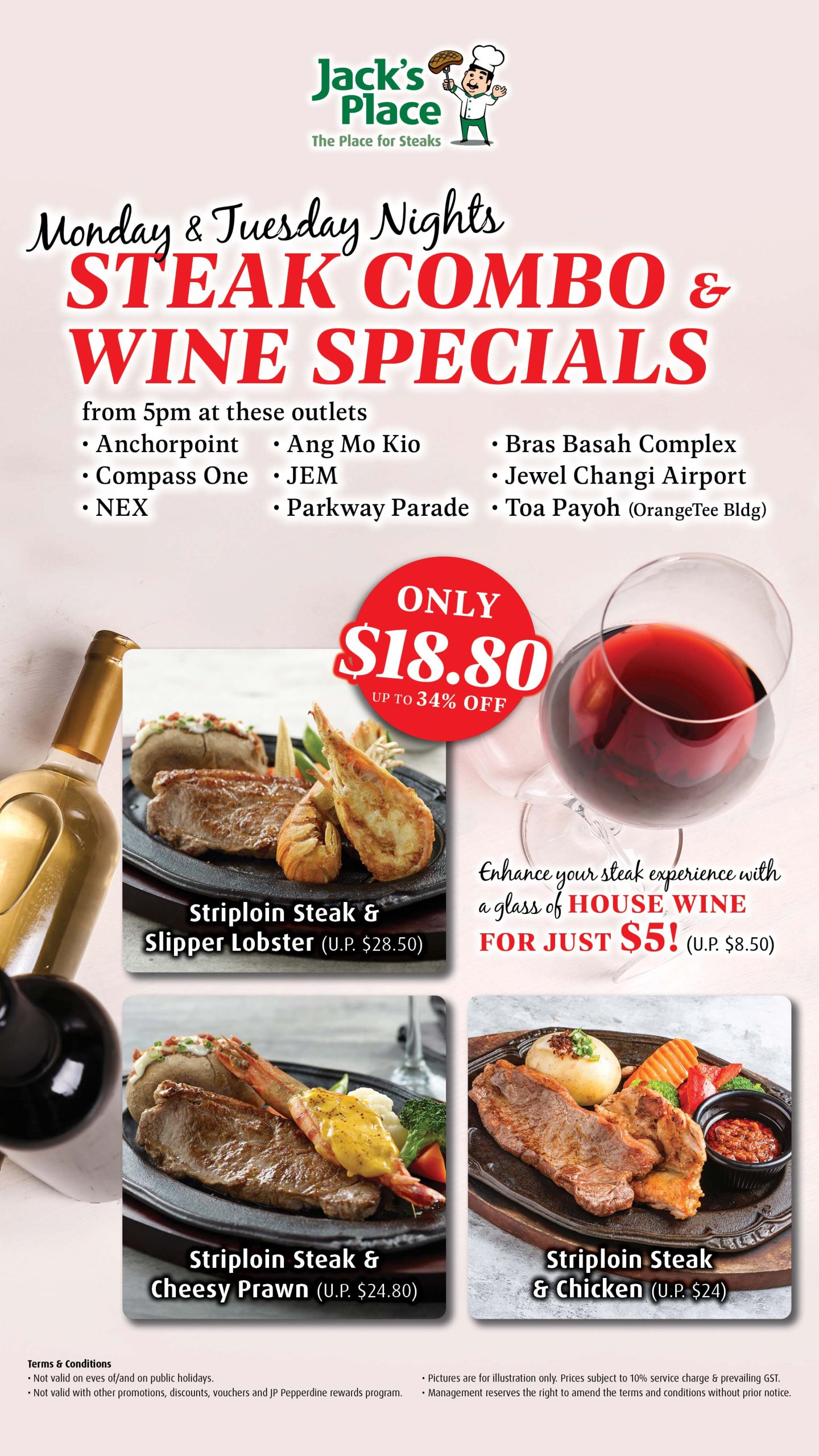 Mon & Tue Nights Steak Combo & Wine Specials